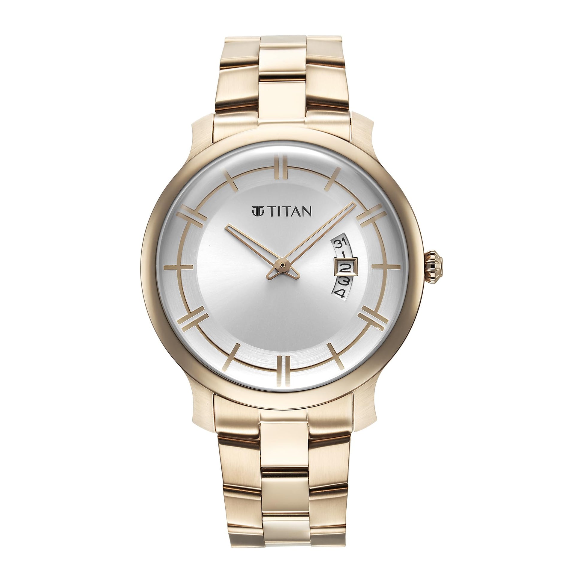 Titan Classic Distincta Quartz Analog with Date Silver Dial Rose Gold Stainless