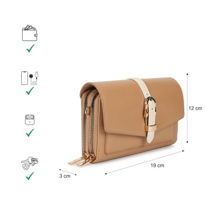 Fastrack Buckle Belle Sling | Faux-Leather Women’s Handbag | Buckle-Detail Flap, Two Compartments, Card Slots, Zipper Pocket & Chain Strap