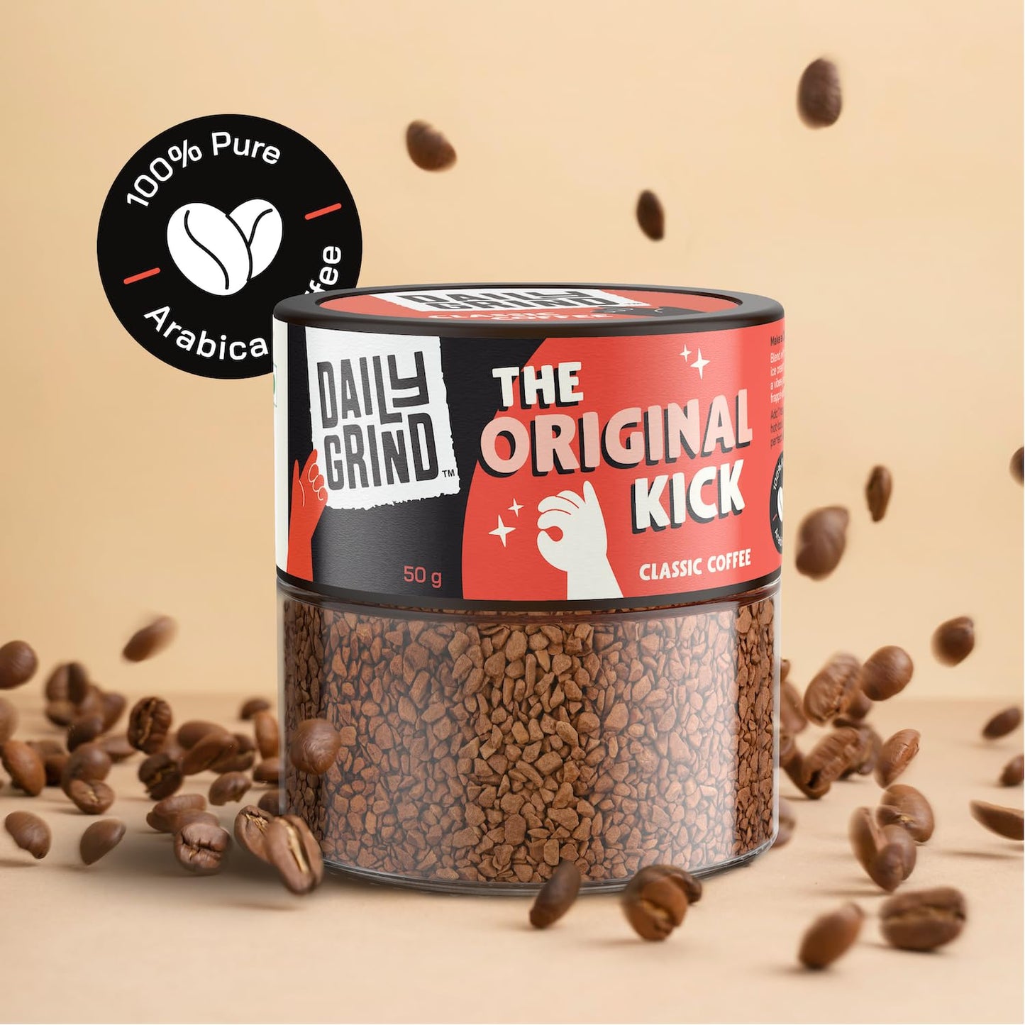 DAILYGRIND Classic Instant Coffee Powder 50g | Freeze-Dried Pure Arabica Coffee Granules | For Mochas, Espresso, Cappuccino, Latte, Frappes | Medium Roast Hot & Cold Coffee (25 Cups)