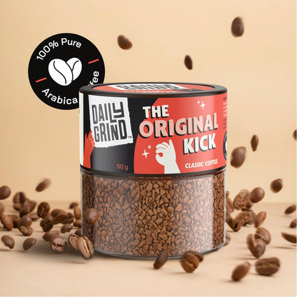 DAILYGRIND Classic Instant Coffee Powder 50g | Freeze-Dried Pure Arabica Coffee Granules | For Mochas, Espresso, Cappuccino, Latte, Frappes | Medium Roast Hot & Cold Coffee (25 Cups)