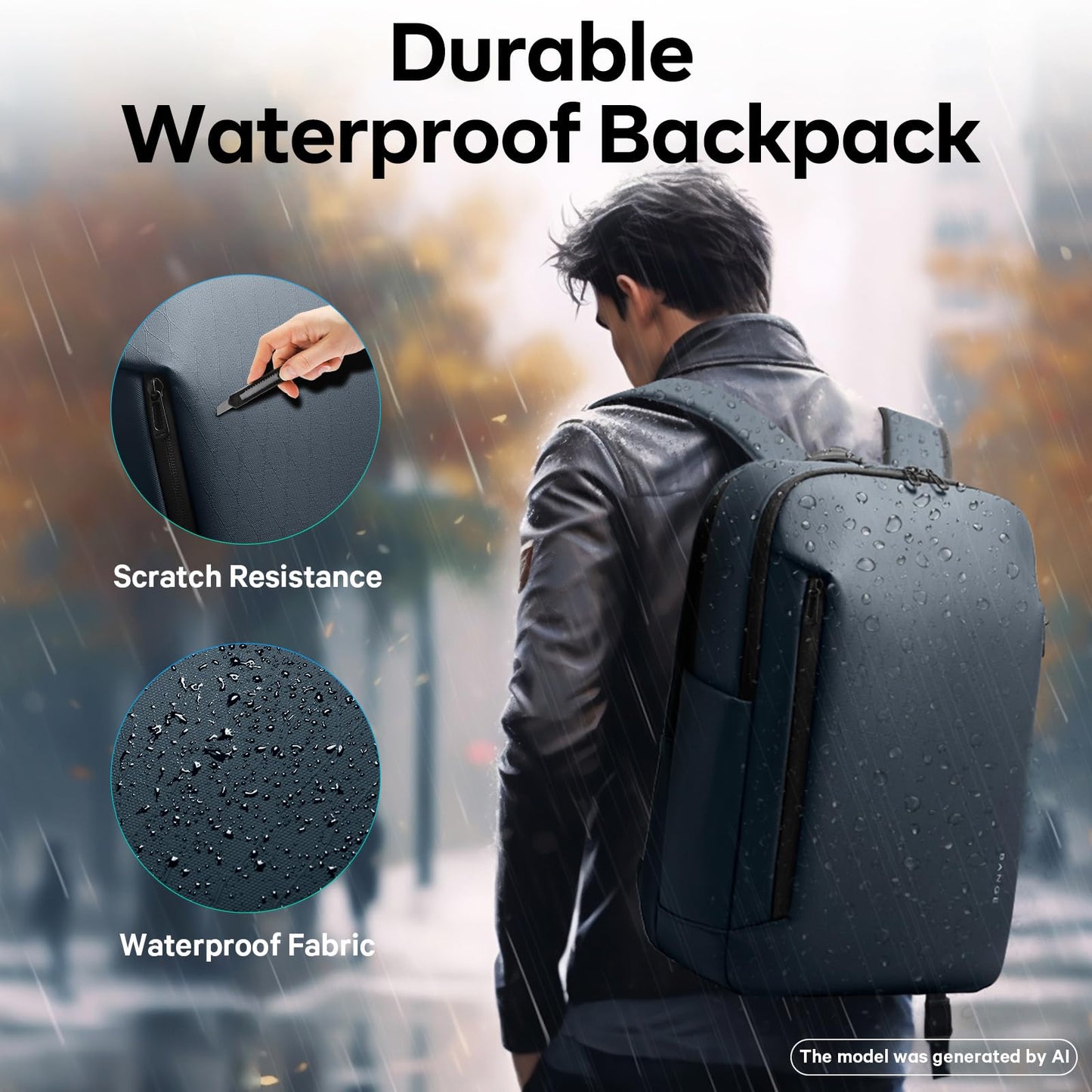 BANGE Durable Business Smart Backpack for Men and Women，can holds 15.6 Inches Laptop Backpack, Waterproof Commute Work Travel Backpack, Flight Carry-On (blue)