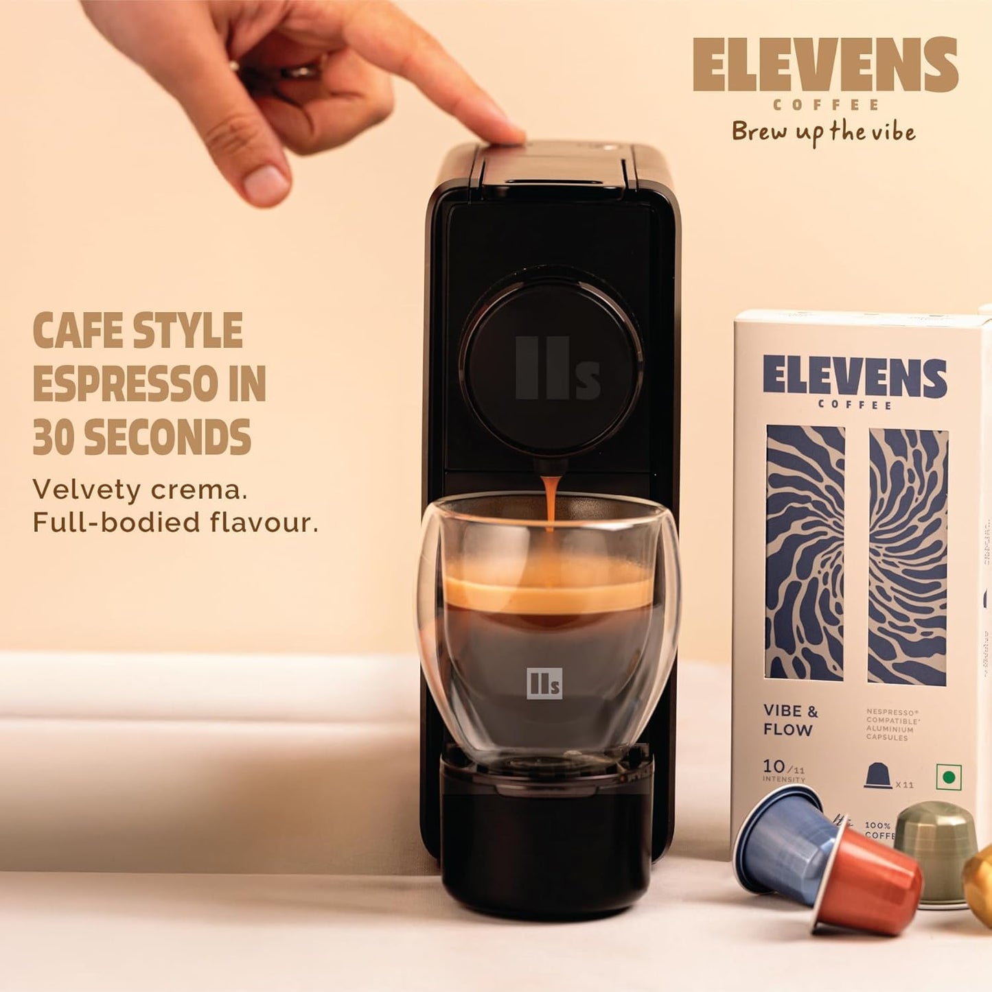 ELEVENS COFFEE | Vibe & Flow | Specialty Coffee Capsules | 100% Arabica | Dark Roast | Intensity 10 | Compatible with Nespresso (33 Count (Pack of 3))