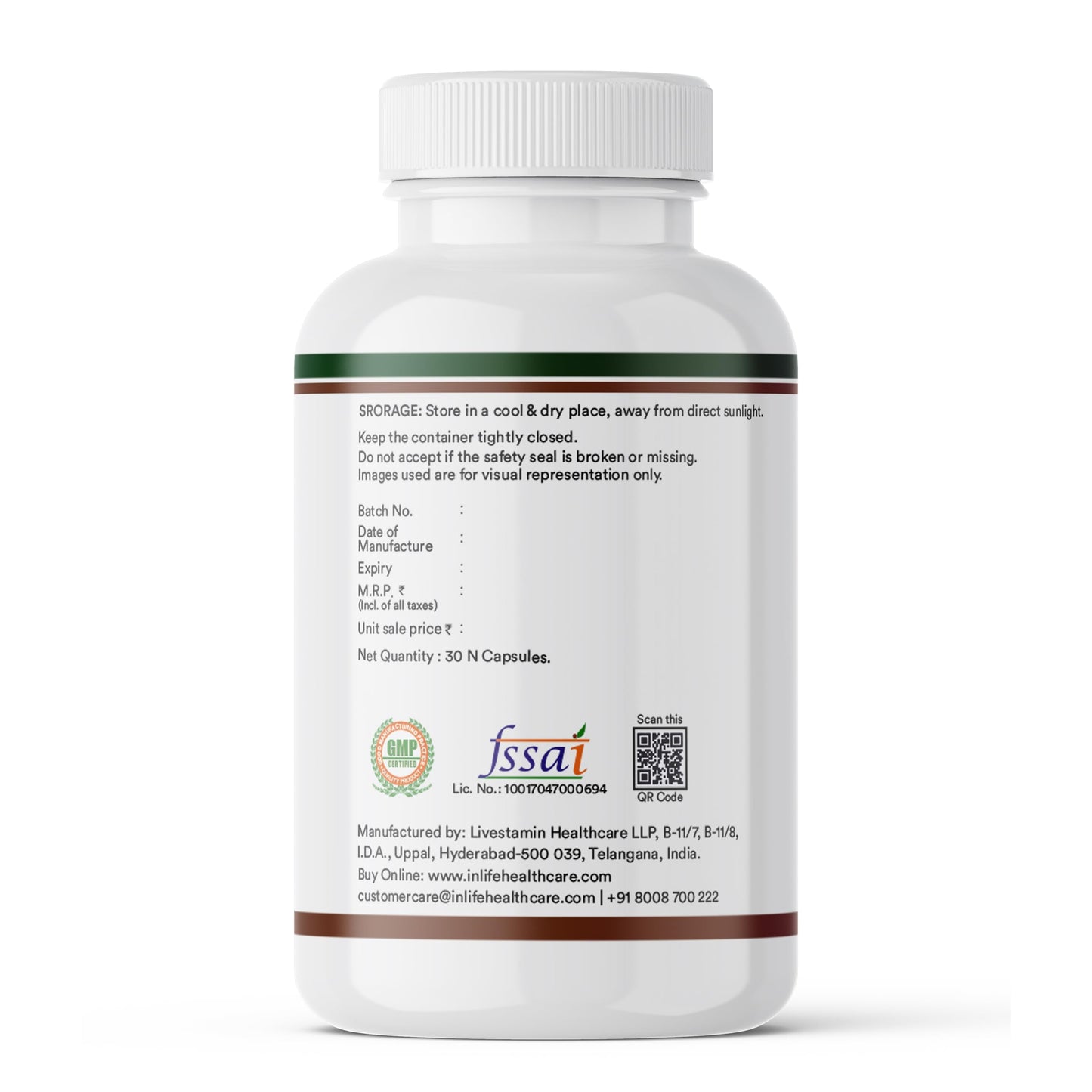 INLIFE Plant Based Vitamin B12 Supplements for Men & Women | Superfood Formula | B12 from Spirulina Extract - 30 Vegetarian Capsules (Pack of 1, 30, count)