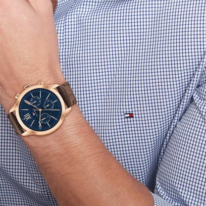 Tommy Hilfiger Blue Dial Brown Colour Leather Strap Analog Watch for Men-TH1710526