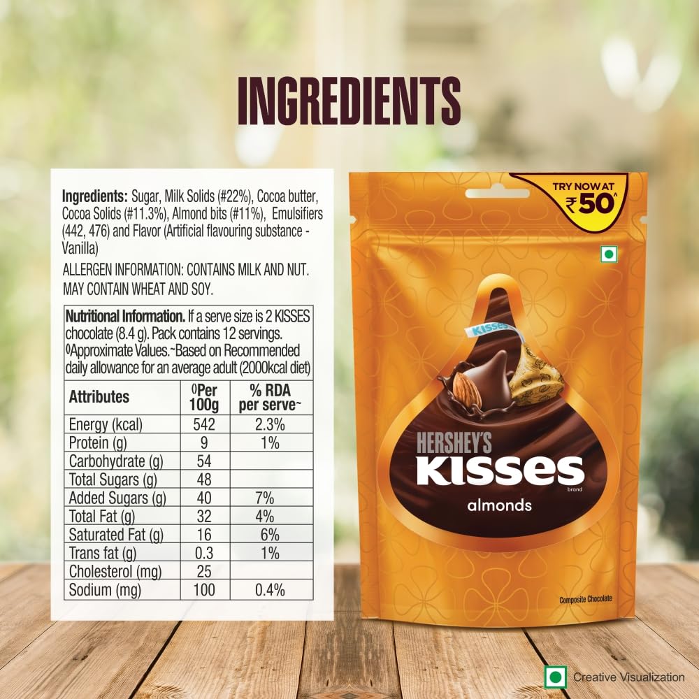HERSHEY'S Kisses Almonds | Melt-in-Mouth Chocolates | Individually Wrapped 33.6grams