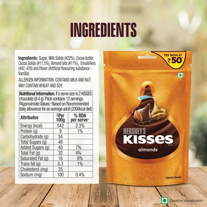 HERSHEY'S Kisses Almonds | Melt-in-Mouth Chocolates | Individually Wrapped 33.6grams