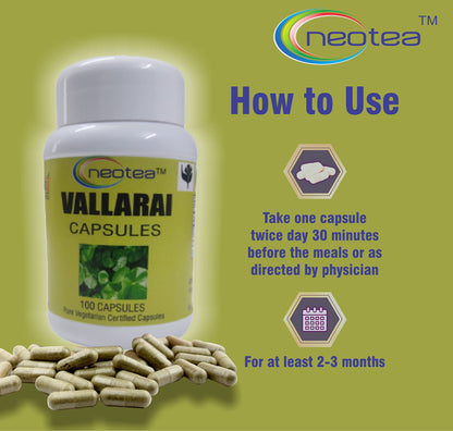 Neotea Vallarai Capsules | Ballari Brahmi Soppu Kacappi | 500Mg -100 Ve- image 8
