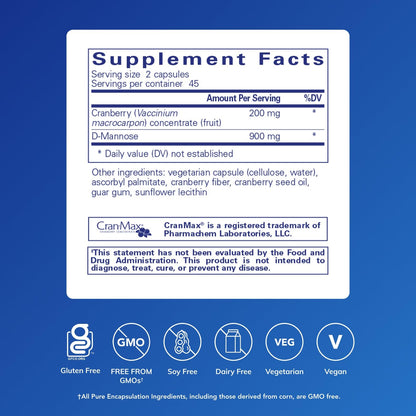 Pure Encapsulations - Cranberry / d-Mannose - Hypoallergenic Supplement to Support Urinary Tract Health* - 90 Capsules