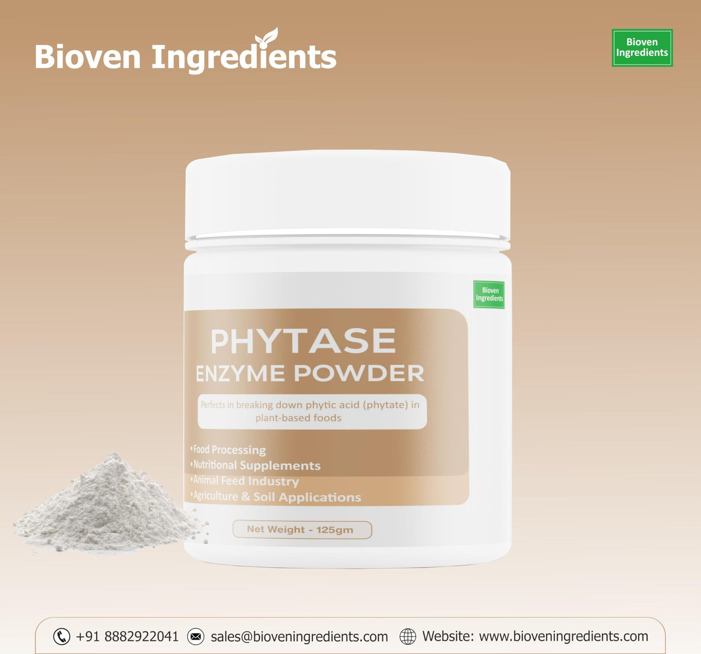Bioven Ingredients Phytase Enzyme Powder Feed Grade/ Food Grade for Food Processing, Poultry,Swine,Ruminants & Aquaculture,Improved Nutrient Absorption, Enhanced Digestibility & Enhanced Nutritional Value