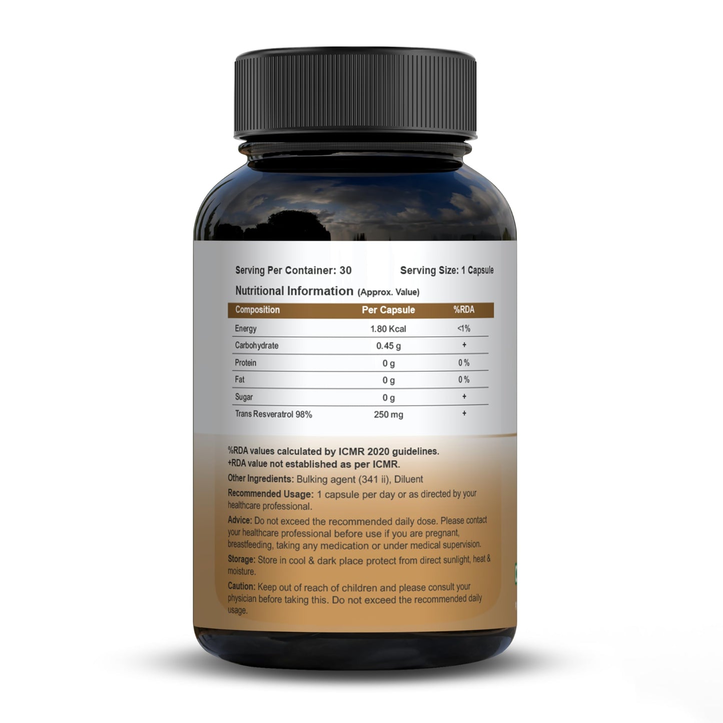 CUREFOREVER Trans Resveratrol 250mg, 30 Veg Capsules | 98% Pure, Powerful Antioxidant for Anti-Ageing, Immunity Boost & Heart Health