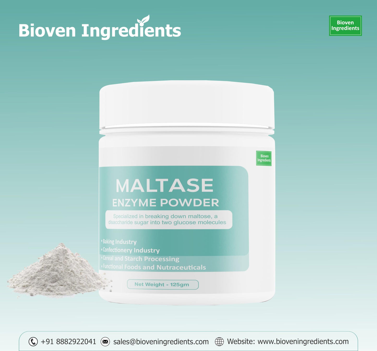Bioven Ingredients Maltase Enzyme Powder, Non-GMO, Dietary Supplements/Food and Beverages, Broad pH Range of Activity, Excellent Thermostability, Hydrolyse Glucans, No Filters/Binder