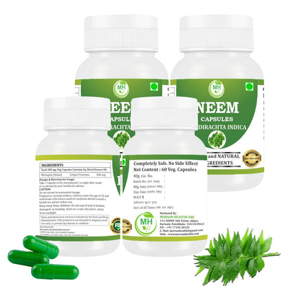 Morsan Healthcare NEEM Capsules – 60 Veg Capsules | Pure Azadirachta Indica Extract | Natural Plant-Based Herbal Supplement | Ayurvedic Wellness Formula | Pack of 4