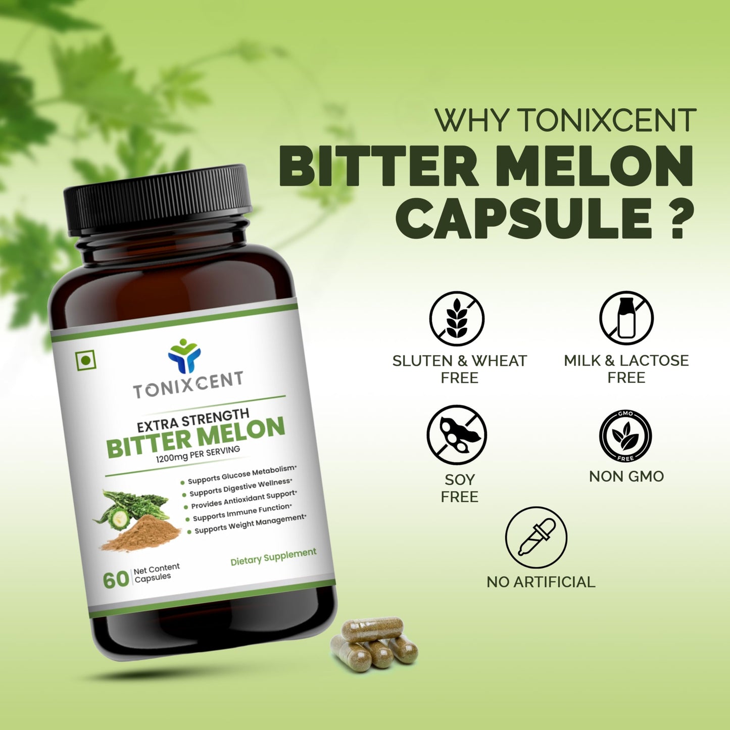 TONIXCENT Glucoroot Flow Blend | Bitter Melon 1200mg + Beetroot 1000mg Capsules Combo | Supports Blood Sugar, Heart Health & Digestion | Rich in Nitrates & Antioxidants | 2 x 60 Capsules each