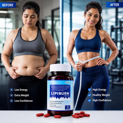 Lipiburn Fat Burner & Weight Management Tablets for Men & Women | Energy Booster & Metabolism Support | Gymnema, Garcinia Cambogia & Green Tea Extract | Supports Muscle Recovery | 60 Tablets