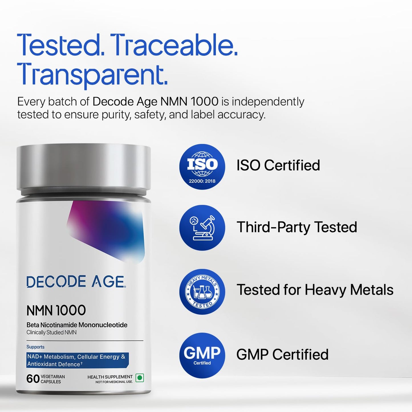 NMN Supplement 1000 mg | 99% Pure NMN for Anti-Aging, NAD+ Boost & Cellular Energy | High Absorption Nicotinamide Mononucleotide | Longevity & DNA Repair Support | 60 Capsules