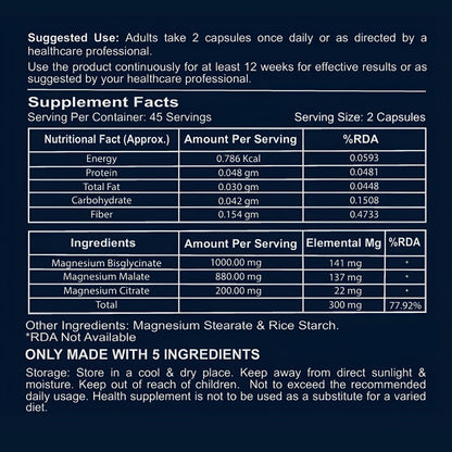 Upyogaa Triple Magnesium Complex Chelated Glycinate, Malate, and Citrate 90 Veg Capsules for better Sleep, Energy, Gut & occasional constipation support, no extra additives, 300 mg pure Elemental Magnesium