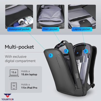 TOURTIER Hard shell Business Travel Laptop Backpack with USB Charging Port Daypack for Men Women (DESIGN-2, BLACK)