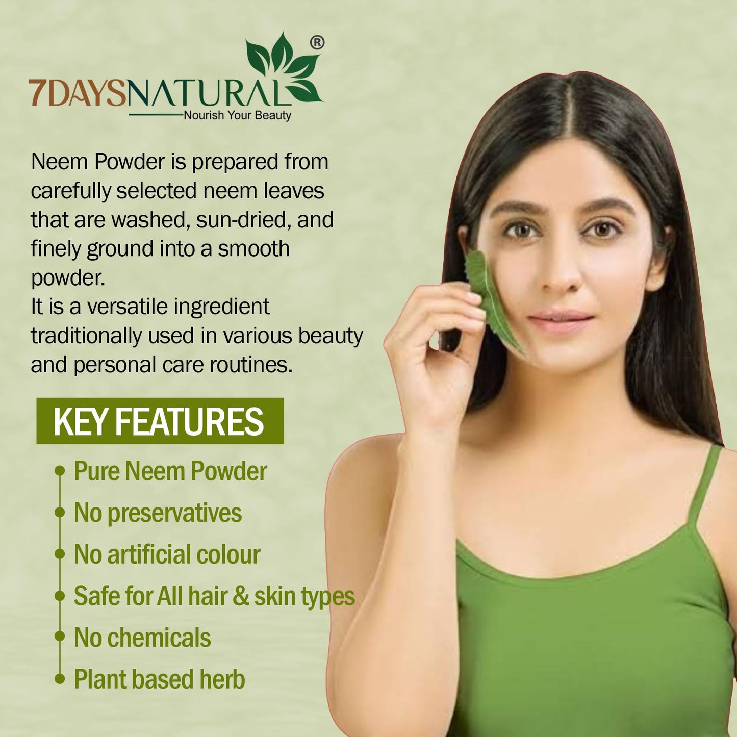 7DAYSNATURAL Premium Neem Powder - Sun-Dried Herbal Powder (Azadirachta- image 2