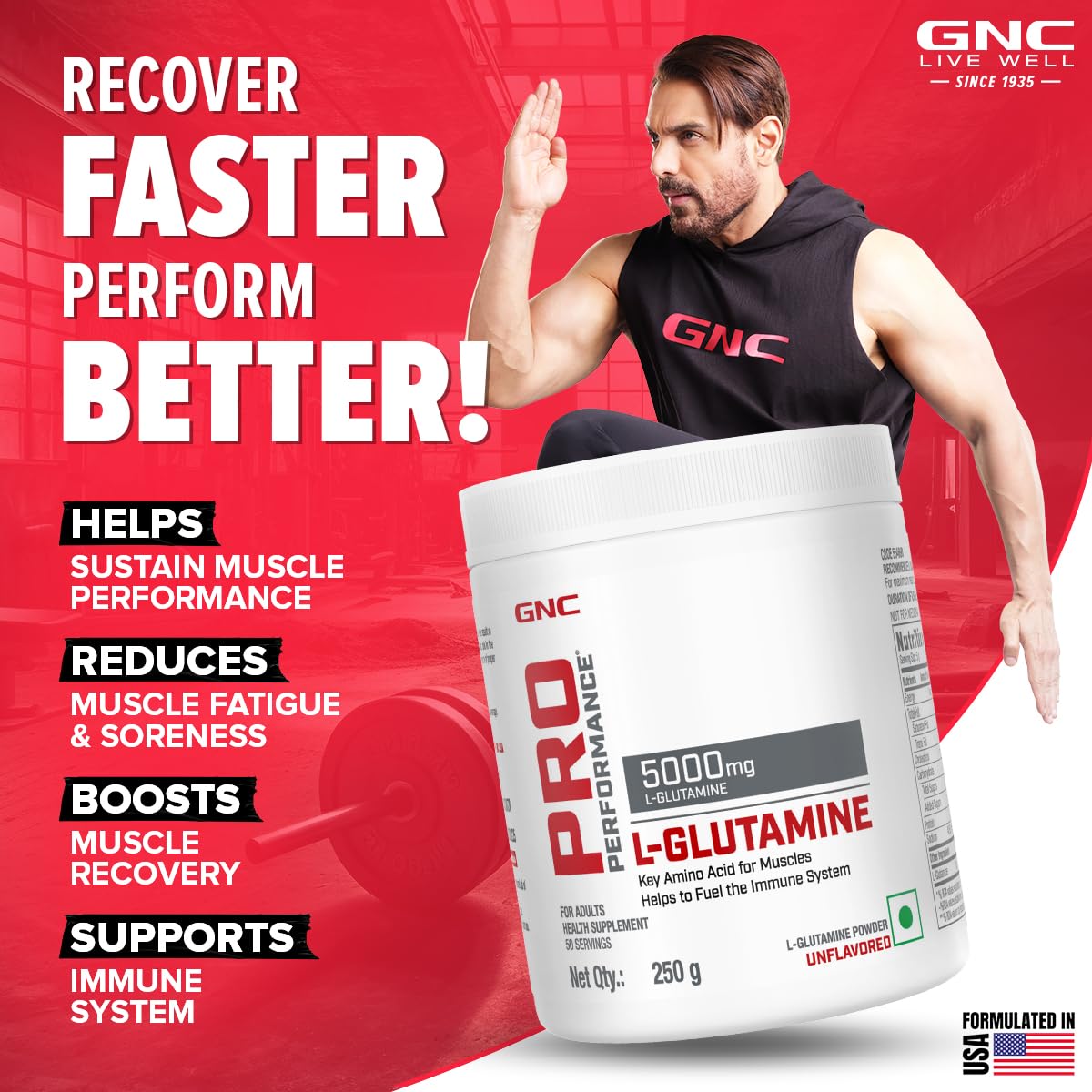 GNC PRO PERFORMANCE L-Glutamine | 5000mg Per Serving | Supports Muscle Recovery, Gut & Immune Health | Gluten-Free, Lactose-Free | Unflavoured | 400g