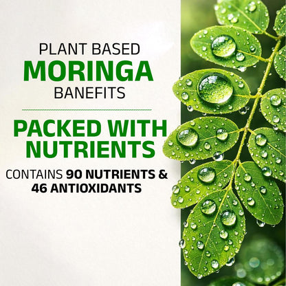TONIXCENT Moringa Capsules 2000mg Per Serving, 100% Plant Based Drumstick Leaf Powder, Rich in Natural Nutrients & Antioxidants, Daily Wellness Support Capsules for Energy & Immunity, 60 Veg Capsules