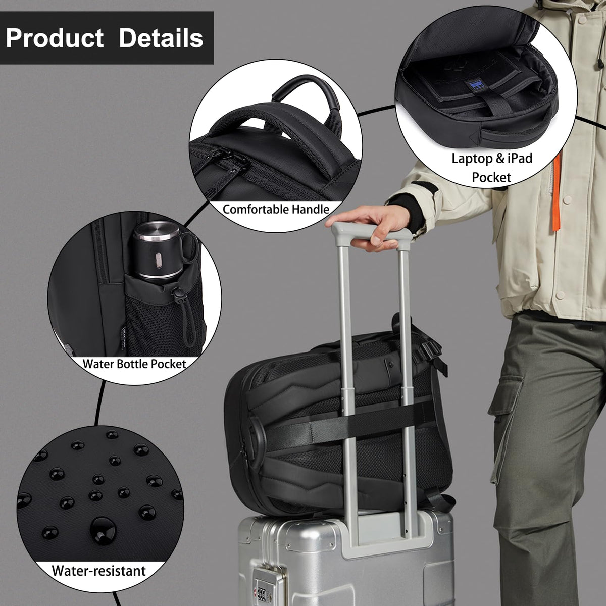 Arctic Hunter Backpack for Men Women 21L Stylish 15.6" Laptop Bag One-Day-Use Capacity Casual Laptop Backpack Multi-pockets Water-resistant Lightweight Padded Backpack for Office College,Black