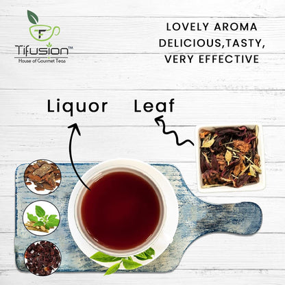 Tifusion Hibiscus Tea with Arjun Bark, Hawthorne Hibiscus Ashwagandha Rooibos Natural Whole Loose leaf Tea for Healthy Heart and Helps in Improving Immune System (50gm)