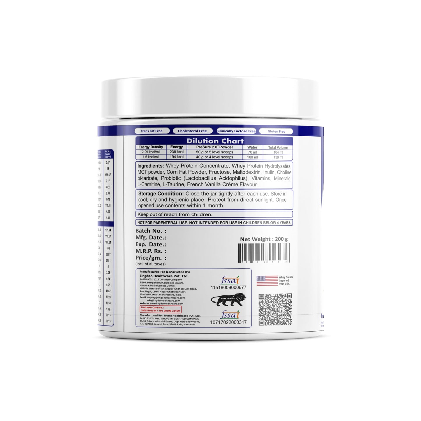 PreSure 2.0 HIGH PROTEIN HIGH CALORIE Whey Protein Vanilla Powder Creme Flavore For Men And Women_(200 GM)