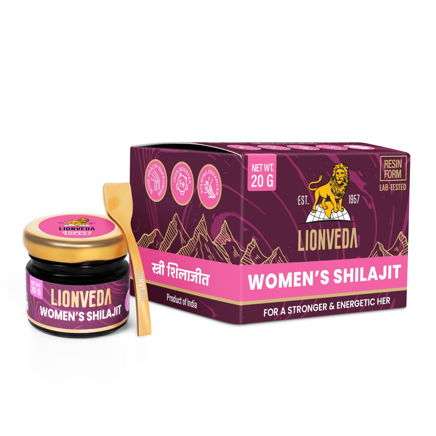 LIONVEDA Women's Shilajit For Weight Loss, Energy, Skin, Joint Pains, Overall Health & Stamina | Himalayan Pure Shilajit For Women | Resin/Shilajeet (20g, 40 Servings) | With Spoon & Lab Certificate