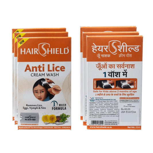 Hairshield Anti Lice Cream Wash 30 Ml X Pack Of 6 = 180 Ml Free Head Lice Comb With Every Pack