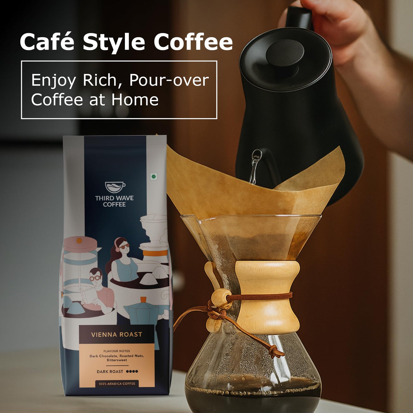 THIRD WAVE COFFEE | Vienna Roast | 100% Arabica | Dark Roast | Pour Over | Medium Grind | 250 grams | Pouch