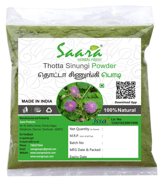 Saara HERBAL FRESH Thotta Sinungi Leaves Powder, 400g, Mimosa Pudica Powder,Laja