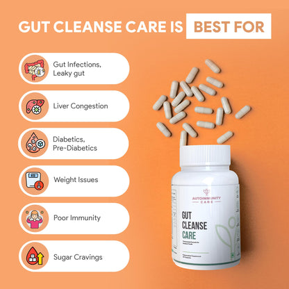 Autoimmunity Care Gut Cleanse | Berberine HCL & Herbal Blend for Gut Health, Sugar Control, Immunity, Liver Detox & Metabolism Support | 60 Capsules
