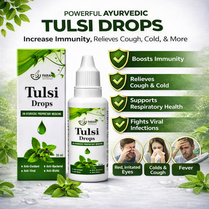 Faran Herbals Tulsi Drops – Ayurvedic Immunity Booster, 5 Tulsi Varieties, Respiratory & Throat Support, Antioxidant Rich, Herbal Wellness Drops, 30 ml