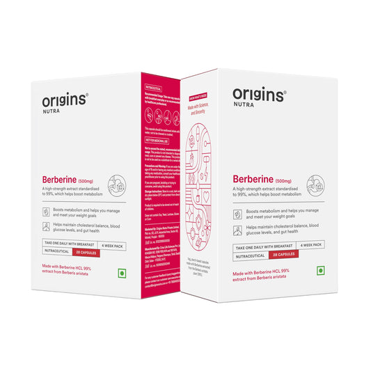 Origins Nutra 99% Pure Berberine HCL 500 mg | Supports Energy Levels, PCOS & Hormonal Balance | GMP Certified | 28 Veg Capsules | Pack of 2