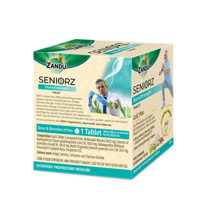 Zandu Seniorz BoneStrength Tablet, 60 Tablet, Clinically proven to Help Increase Bone Mineral Density & Collagen, Rich in Natural Calcium, Vitamin D3 | with Hadjod