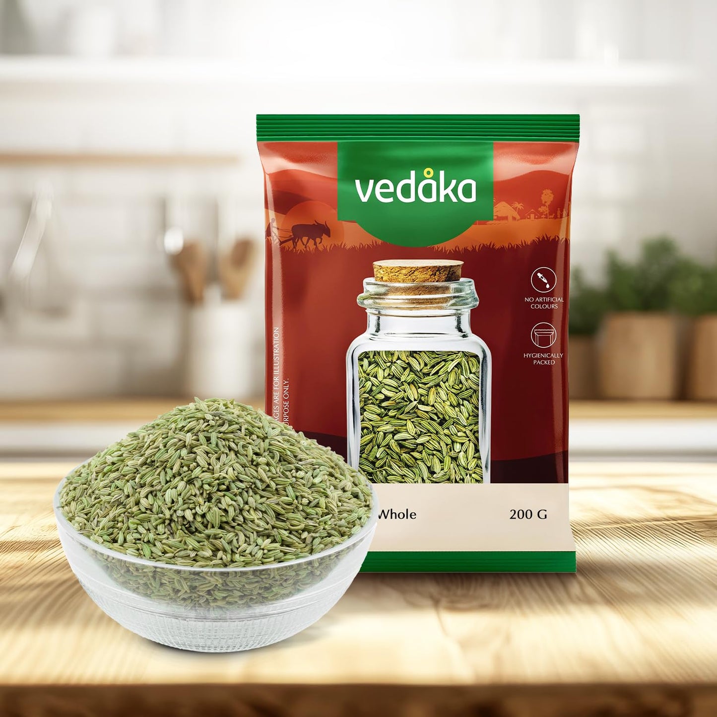 Amazon Brand - Vedaka Fennel Whole | 200 G | Saunf | No Added Colours or Preservatives