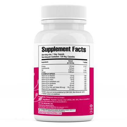 Mypro Sport Nutrition Vitamin B Complex, High Potency Formula Vitamins Heart Health-Nervous System Support-Supports Energy Metabolism-Vegan, Gluten-Free-120 Capsule For Men & Women