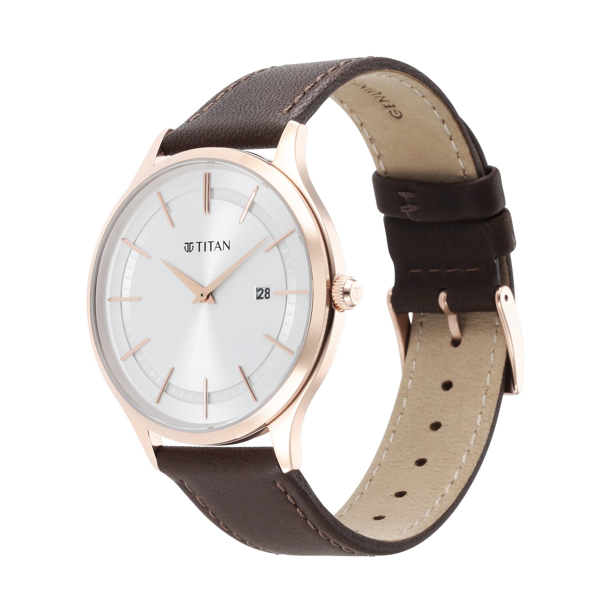 Titan Classique Slimline Silver Dial Analog with Date Leather Strap Wat- image 3