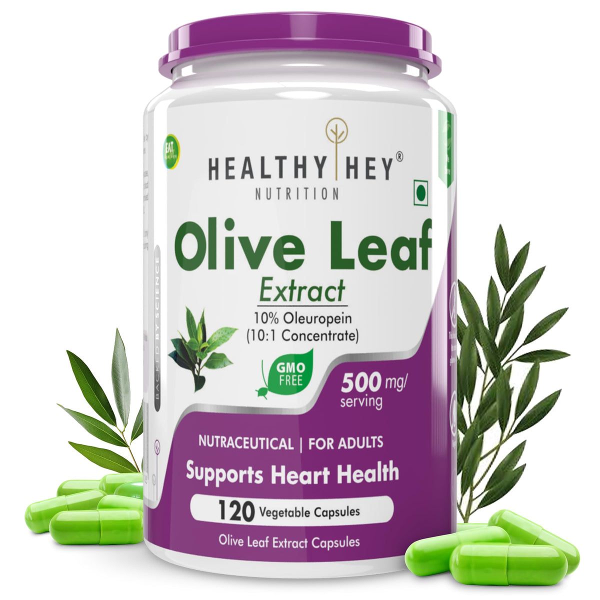 HealthyHey Nutrition Olive Leaf Extract 10% Oleuropein – 120 Vegetarian Capsules