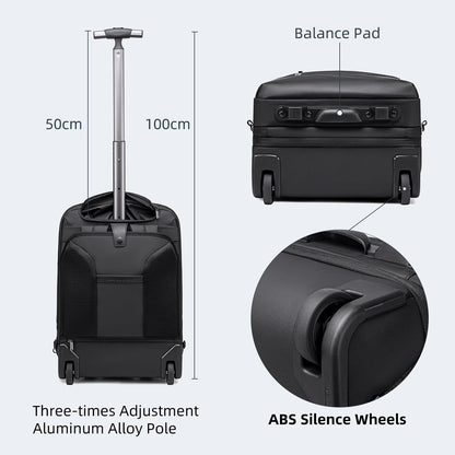 Arctic Hunter Trolley Backpack Expandable 52L Multiple Pockets Business Trolley Bag with 2 Wheels Aluminum Rolling Laptop Bag Stylish Suitcase for Business Travel Water Resistant Black