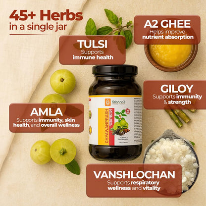 KRISHNA'S HERBAL & AYURVEDA Chyawanprash – Preservative-Free, Boosts Stamina, Immunity and Strength for Kids & Adults, Made with Traditional Ayurvedic Process, 500g (Pack of 1)