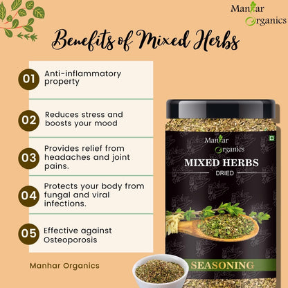 ManHar Organics Mixed Herbs Seasoning Jar 400gm- Perfect for Soups, Salads, and Roasted Dishes | Non-GMO, Flavorful Herb Blend | Natural Blend of Thyme, Oregano, Basil, and More | Pizza Pasta Seasoning |
