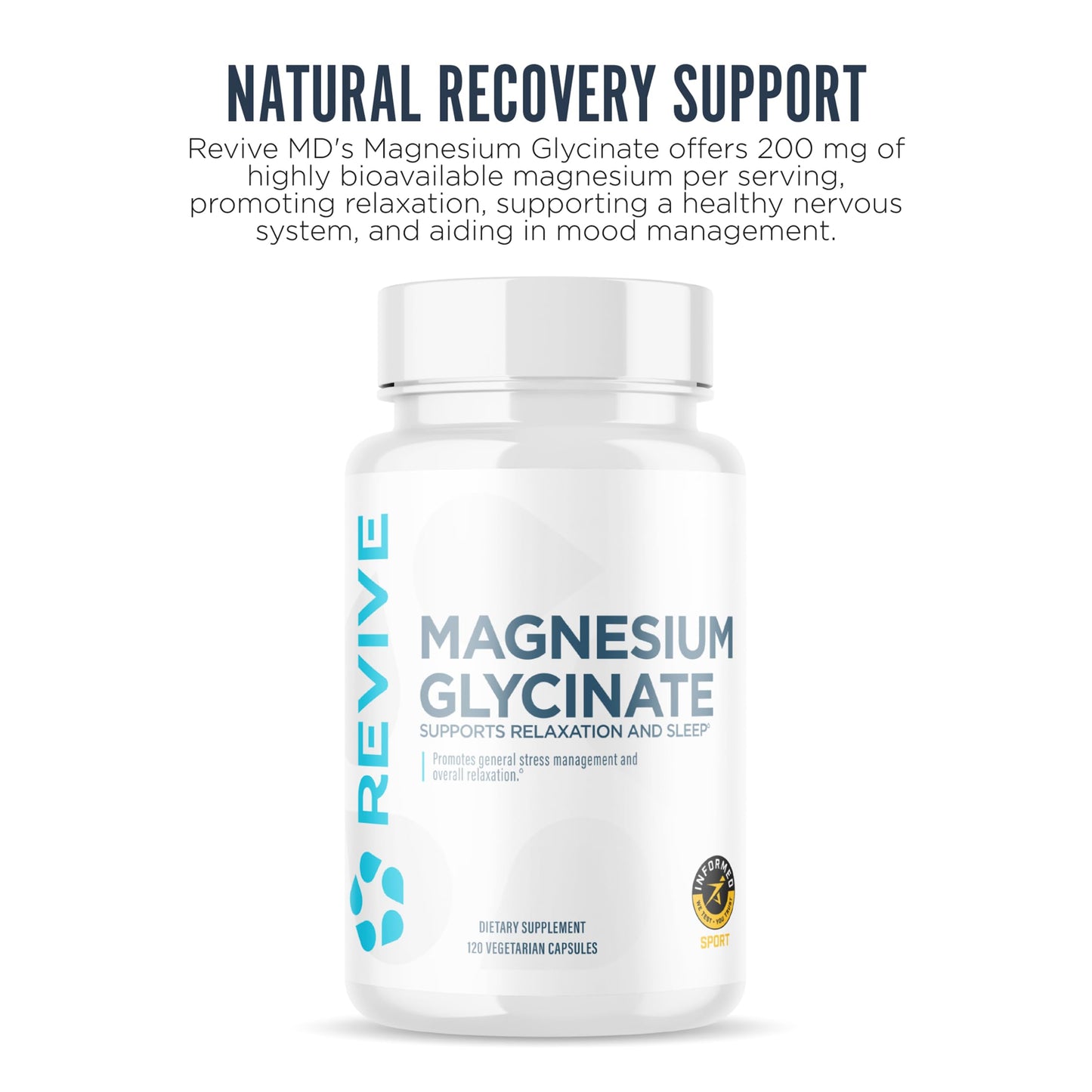 Revive MD Pure Magnesium Glycinate – High Absorption Supplement for Relaxation, Stress Relief, Sleep & Memory Support – 120 Veg Capsules