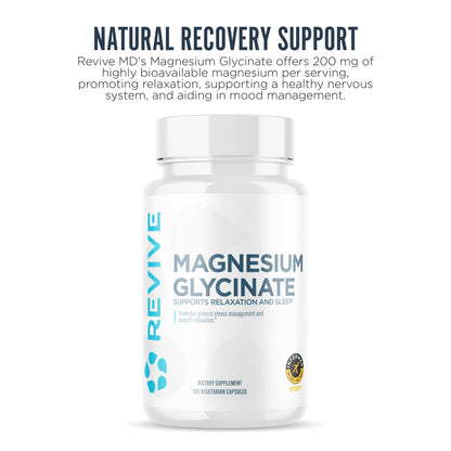 Revive MD Pure Magnesium Glycinate – High Absorption Supplement for Relaxation, Stress Relief, Sleep & Memory Support – 120 Veg Capsules