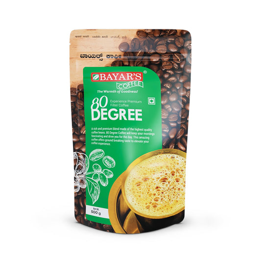 Bayar's Coffee 80 Degree Filter Coffee Powder 500g | Bold South Indian Blend with 80% Coffee & 20% Chicory |Strong Decoction & Rich Aroma | Freshly Roasted & Ground for Every Cup