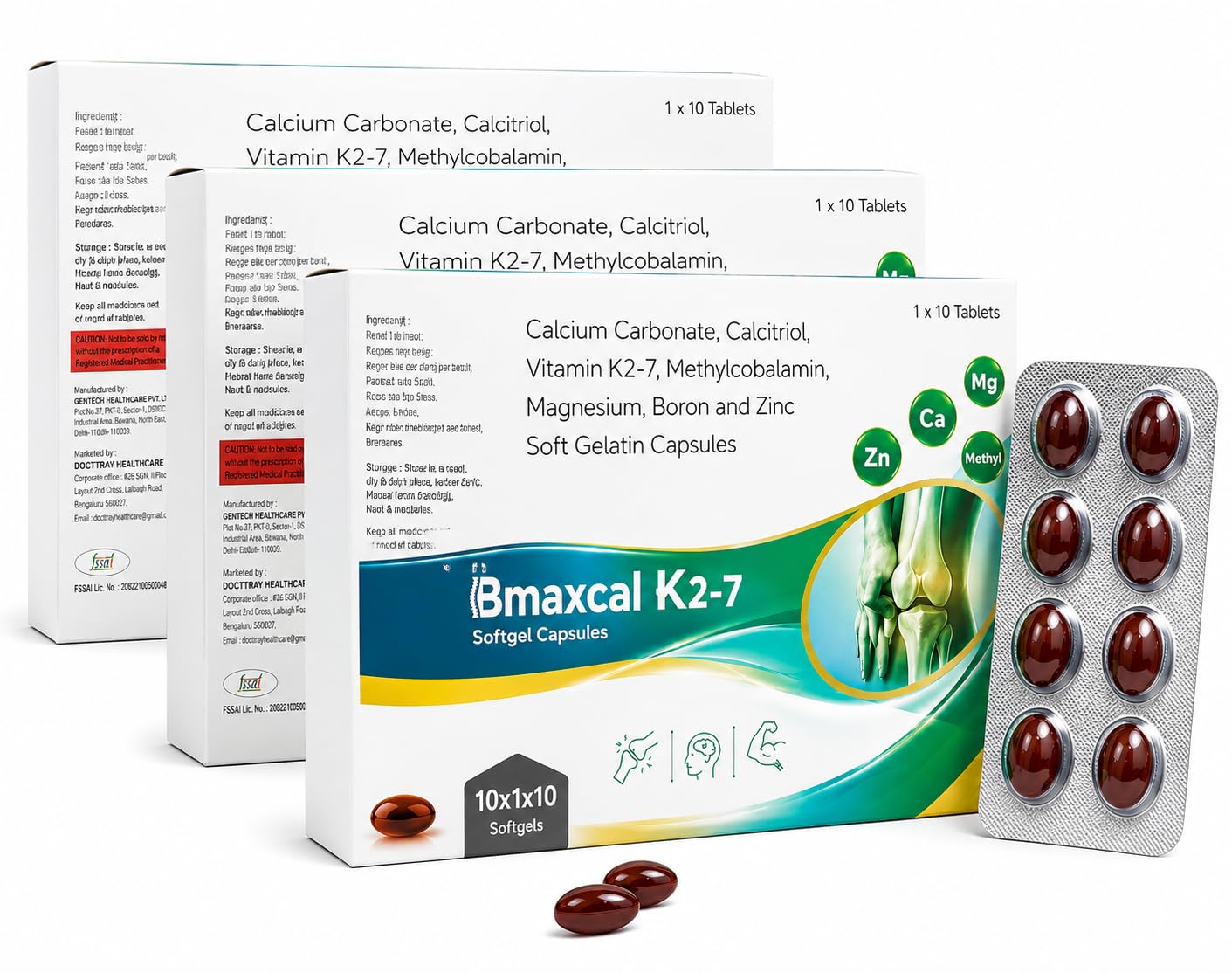 Docttray Healthcare Bmaxkal Calcium Supplement Softgel Capsules with Vitamin K2-7, Magnesium, Zinc, 10 Softgel