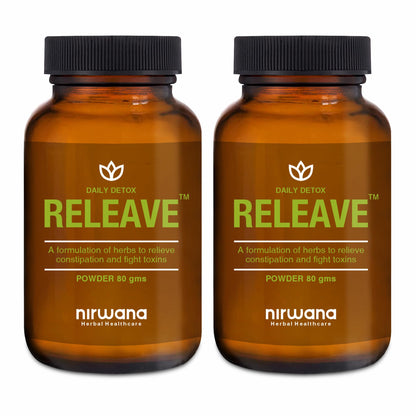 Nirwana Releave Powder for Constipation,Gas, Acidity & Bloating Relief | Natural Herbal Gut Cleanse & Detox | Soothes Digestive Tract | No Cramps or Diarrhoea | 100% Herbal Formula | 80g (Pack of 2)