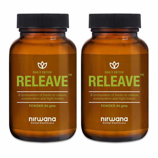 Nirwana Releave Powder for Constipation,Gas, Acidity & Bloating Relief | Natural Herbal Gut Cleanse & Detox | Soothes Digestive Tract | No Cramps or Diarrhoea | 100% Herbal Formula | 80g (Pack of 2)