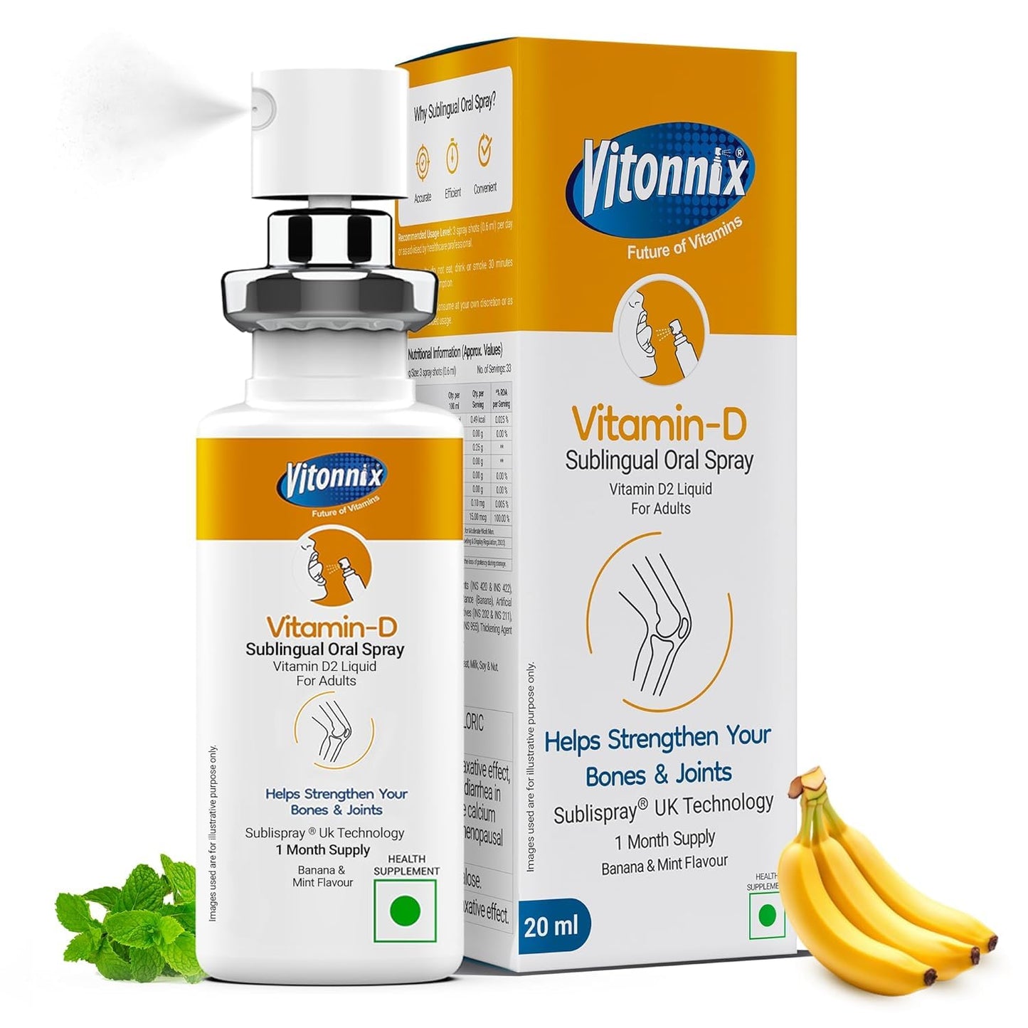Vitonnix Vitamin D | Under the Tongue Sublingual Spray | Improves Bone Density, Boosts Immunity, Relieves Muscle Weakness, Uplifts Mood | High Potency Vitamin D Supplement – 20ml