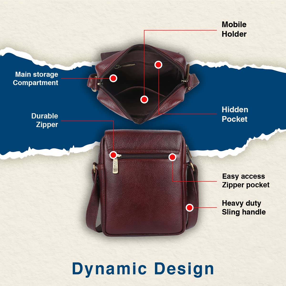 HAMMONDS FLYCATCHER Genuine Leather Sling Bag for Men, Stylish and Spacious Side Bag for Men, Crossbody Bag for Daily Use, Travel, Adjustable Strap, 1 Year Warranty - Brown